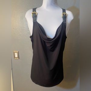 Michael Kors Black Cowl Neck Buckled Top